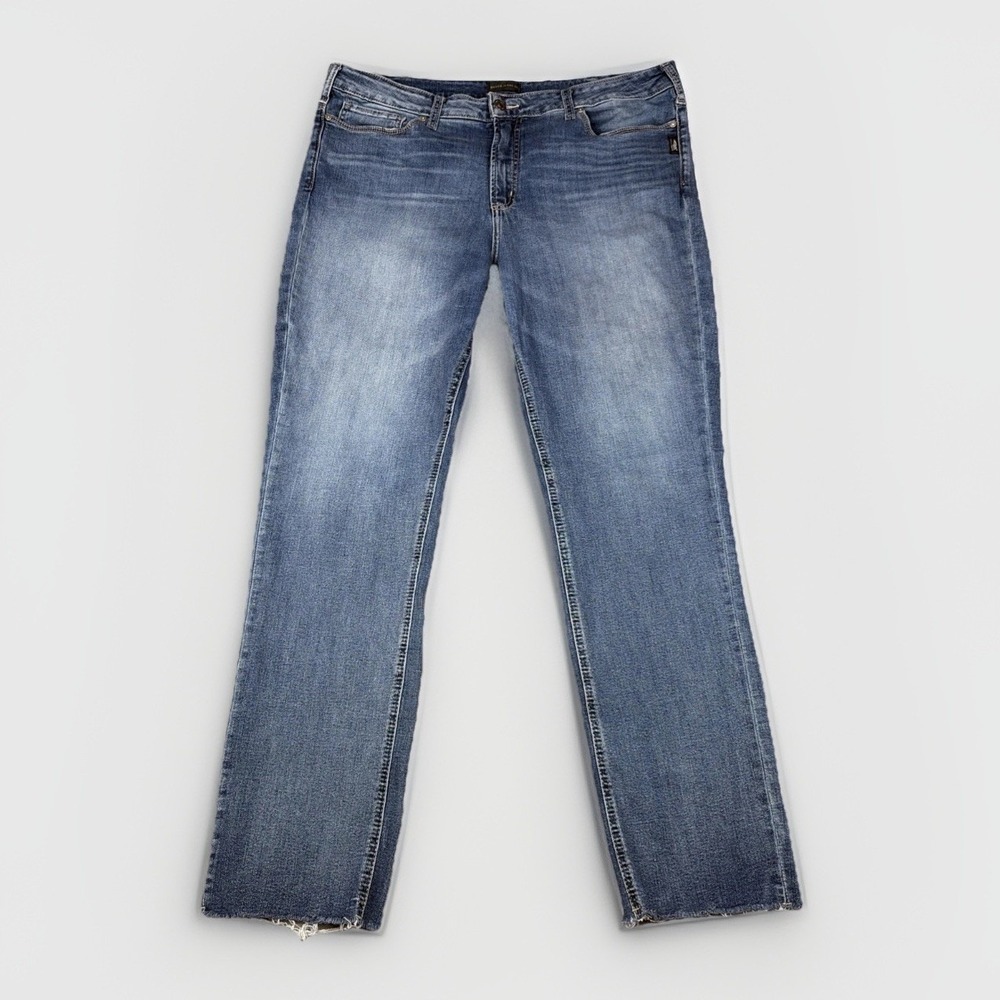 Silver Jeans Avery Straight Womens Size 22 Blue Medium Wash Raw Hem W94415EPX255